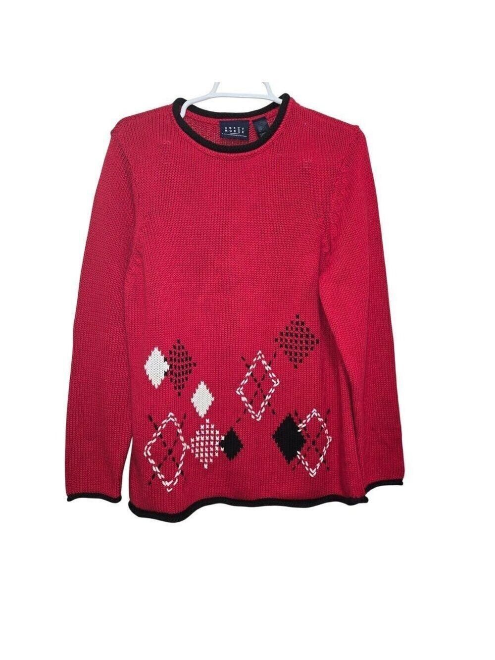 Crazy Horse Liz Claiborne Vintage 90s Red Argyle Sweater L
